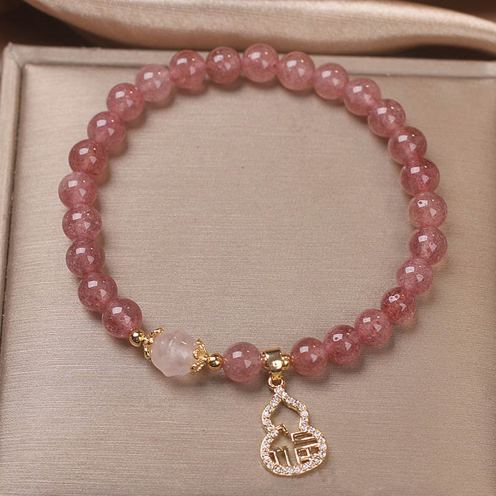Buddha Stones Truskawkowe Kwarcowe Gourd Fu Charakter Charm Pozytywna Bransoletka