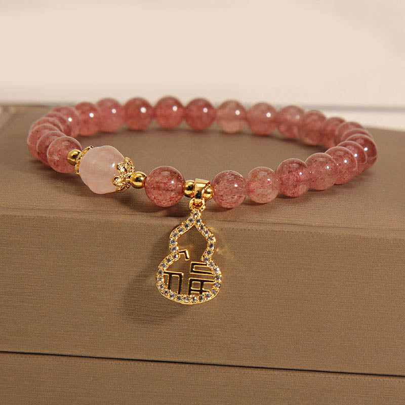 Buddha Stones Truskawkowe Kwarcowe Gourd Fu Charakter Charm Pozytywna Bransoletka