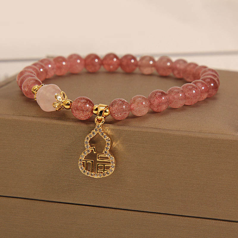 Buddha Stones Truskawkowe Kwarcowe Gourd Fu Charakter Charm Pozytywna Bransoletka
