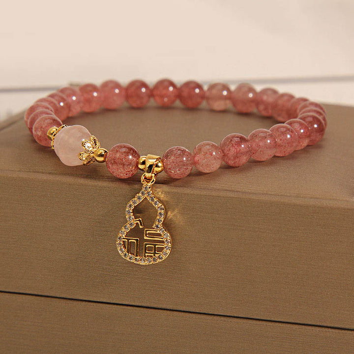 Buddha Stones Truskawkowe Kwarcowe Gourd Fu Charakter Charm Pozytywna Bransoletka