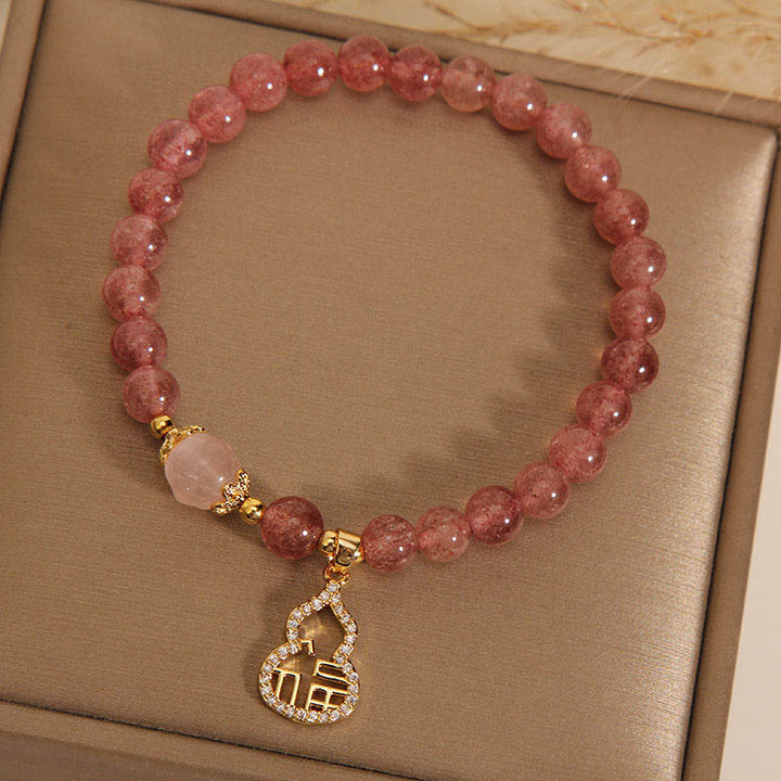 Buddha Stones Truskawkowe Kwarcowe Gourd Fu Charakter Charm Pozytywna Bransoletka