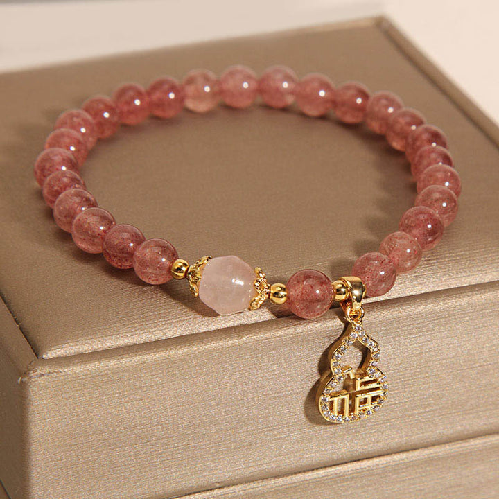 Buddha Stones Truskawkowe Kwarcowe Gourd Fu Charakter Charm Pozytywna Bransoletka