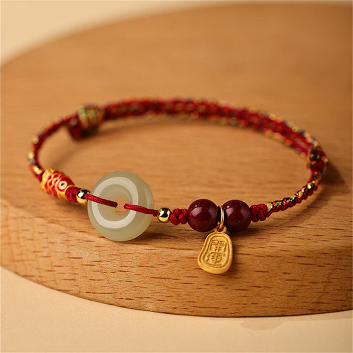 Bransoletka z Buddha Stones 925 ze srebra próby 925 z rybą Koi Hetian Jade Peace Buckle Luck - 14-16 cm - image 0