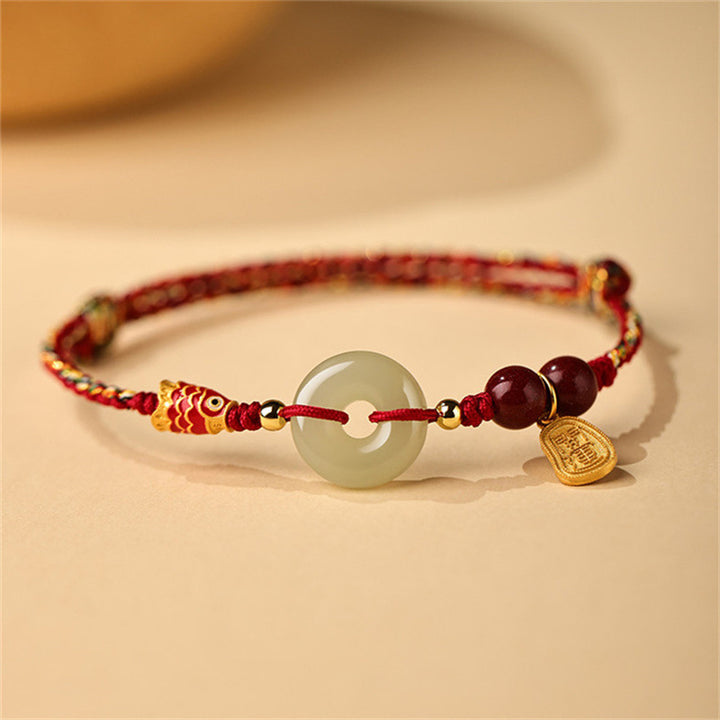 Bransoletka z Buddha Stones 925 ze srebra próby 925 z rybą Koi Hetian Jade Peace Buckle Luck - image 1