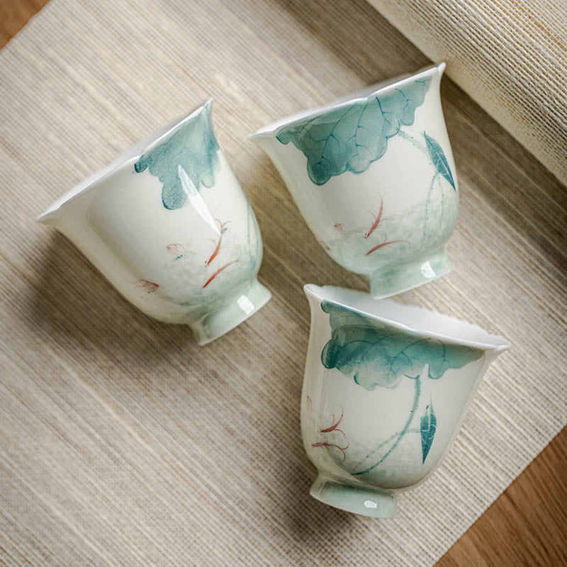 Buddha Stones Koi Ryba Lotos Wzór Liści Ceramiczny Filiżanka Kung Fu Filiżanka Do Herbaty 65 ml