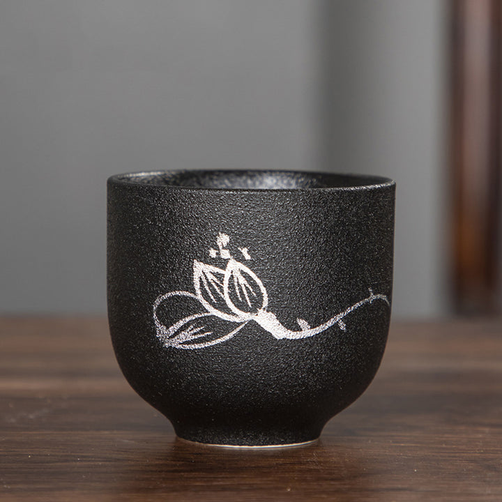 Buddha Stones Malowane Ręcznie Kwiat Lotosu Bambus Chryzantema Czarna Ceramika Ceramiczna Filiżanka Do Herbaty Kung Fu 95 ml