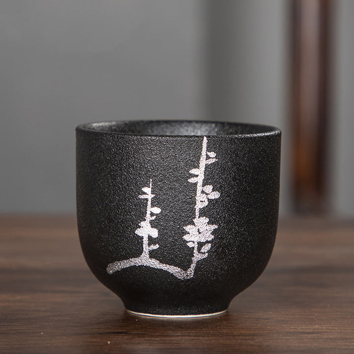 Buddha Stones Malowane Ręcznie Kwiat Lotosu Bambus Chryzantema Czarna Ceramika Ceramiczna Filiżanka Do Herbaty Kung Fu 95 ml
