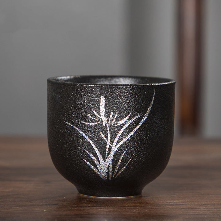 Buddha Stones Malowane Ręcznie Kwiat Lotosu Bambus Chryzantema Czarna Ceramika Ceramiczna Filiżanka Do Herbaty Kung Fu 95 ml