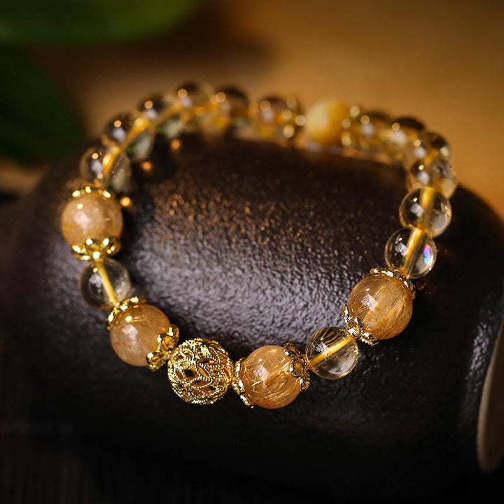 Bransoletka ochronna Buddha Stones Natural Citrine Amethyst Rutilated Quartz Prosperity