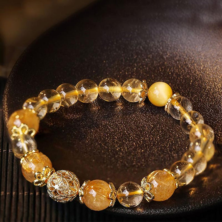 Bransoletka ochronna Buddha Stones Natural Citrine Amethyst Rutilated Quartz Prosperity