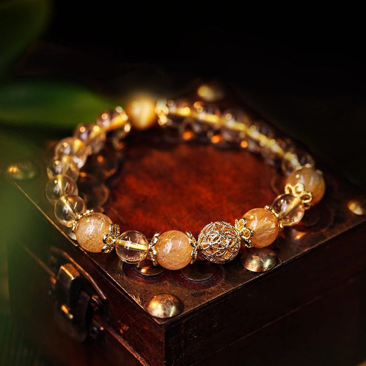 Bransoletka ochronna Buddha Stones Natural Citrine Amethyst Rutilated Quartz Prosperity
