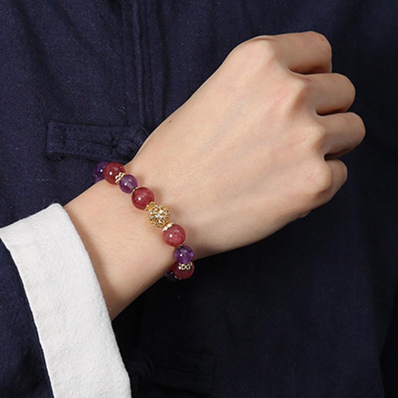Bransoletka ochronna Buddha Stones Natural Citrine Amethyst Rutilated Quartz Prosperity