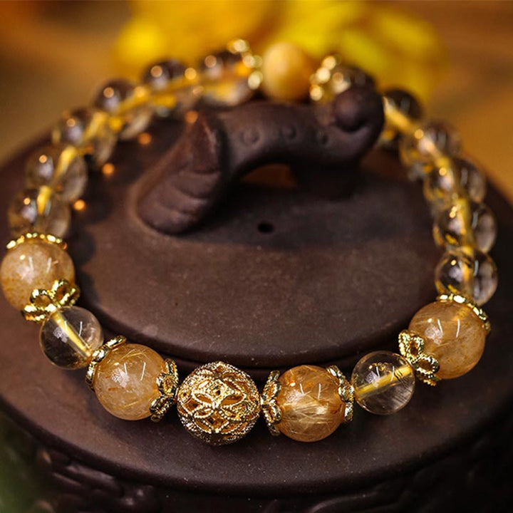 Bransoletka ochronna Buddha Stones Natural Citrine Amethyst Rutilated Quartz Prosperity
