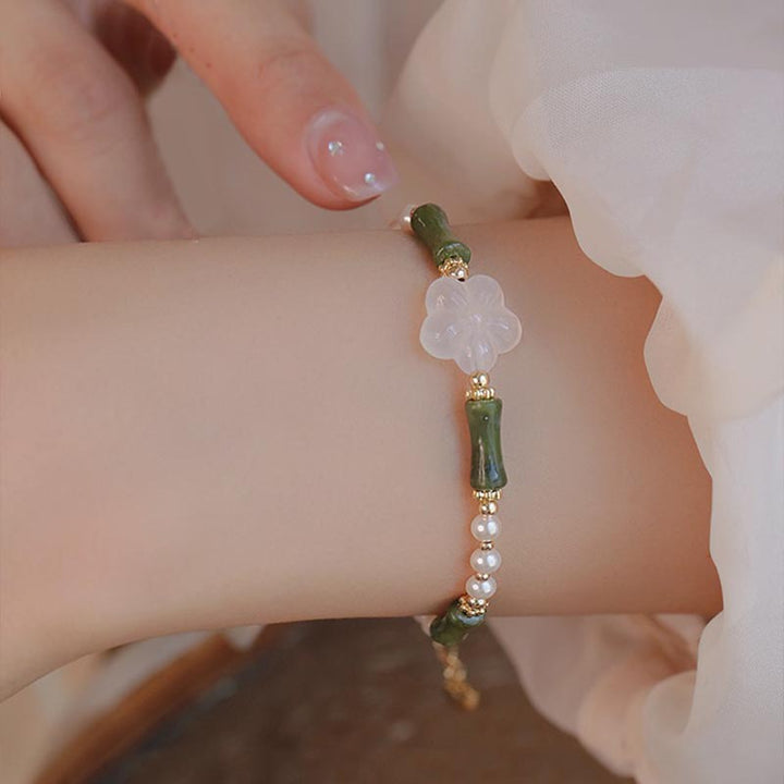 Bransoletka Buddha Stones Peridot Bamboo Flower Agat Pearl Peace