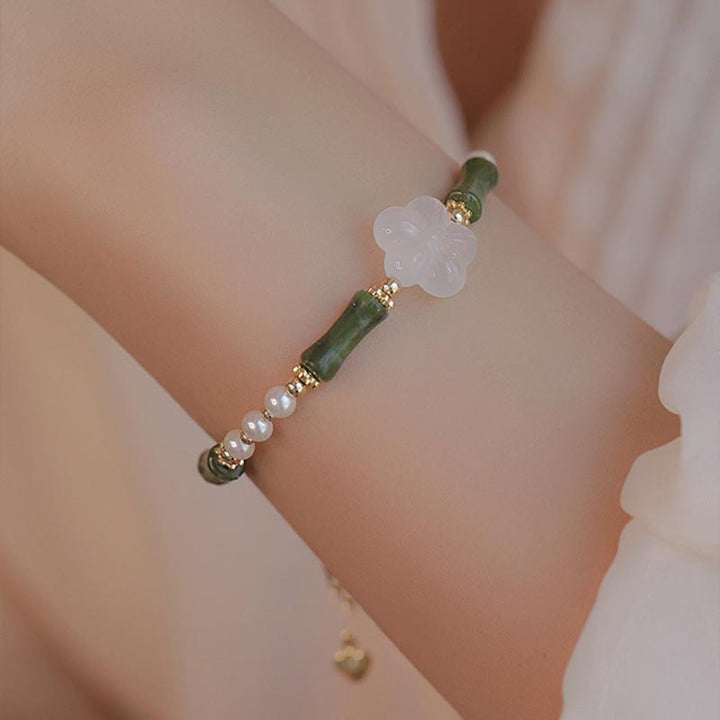 Bransoletka Buddha Stones Peridot Bamboo Flower Agat Pearl Peace