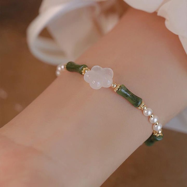 Bransoletka Buddha Stones Peridot Bamboo Flower Agat Pearl Peace