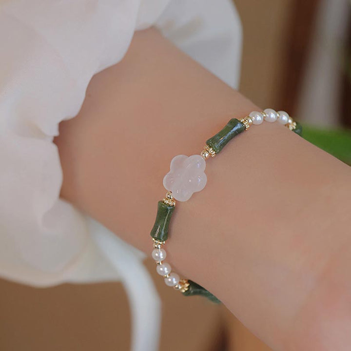 Bransoletka Buddha Stones Peridot Bamboo Flower Agat Pearl Peace