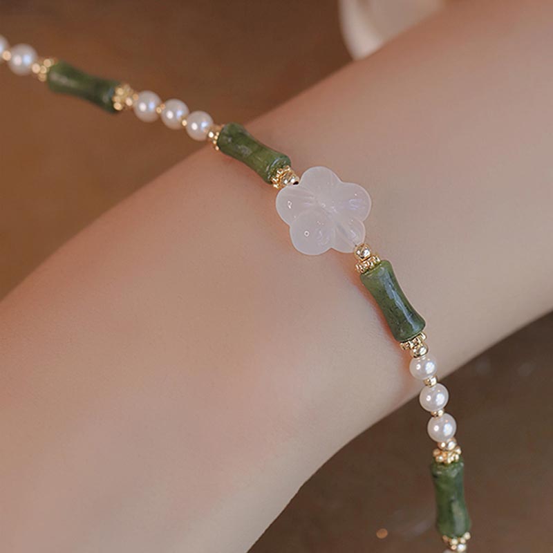 Bransoletka Buddha Stones Peridot Bamboo Flower Agat Pearl Peace