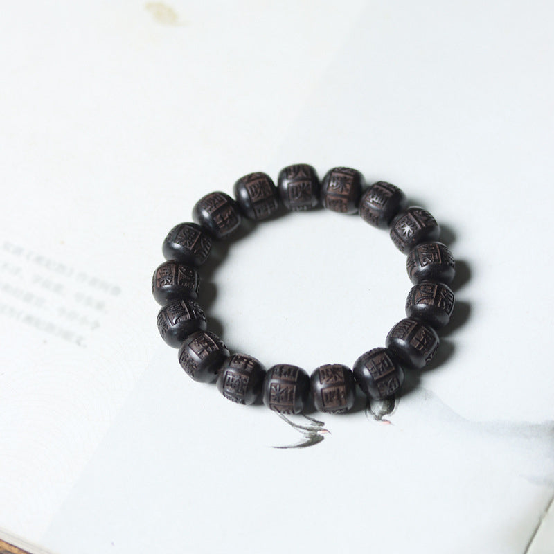 Buddha Stones Tybet Ebony Drewno Om Mani Padme Hum Grawerowana Bransoletka Równowagi