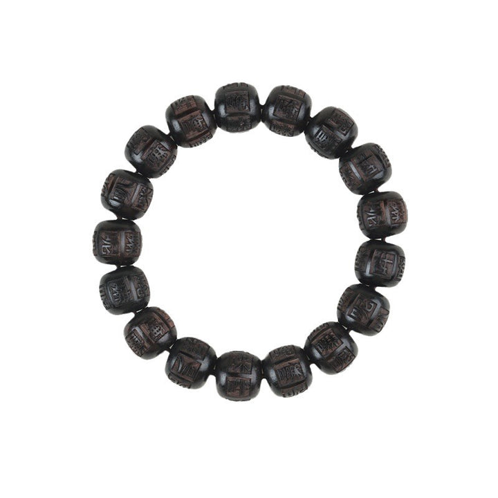 Buddha Stones Tybet Ebony Drewno Om Mani Padme Hum Grawerowana Bransoletka Równowagi