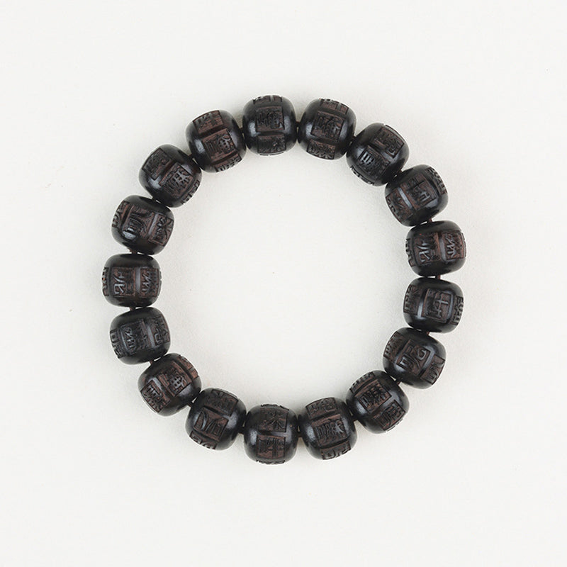 Buddha Stones Tybet Ebony Drewno Om Mani Padme Hum Grawerowana Bransoletka Równowagi