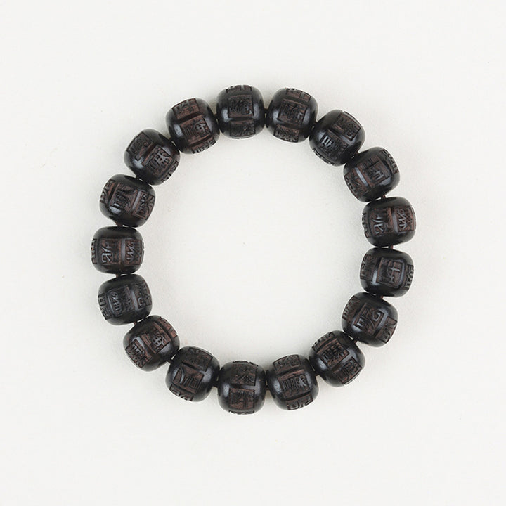 Buddha Stones Tybet Ebony Drewno Om Mani Padme Hum Grawerowana Bransoletka Równowagi