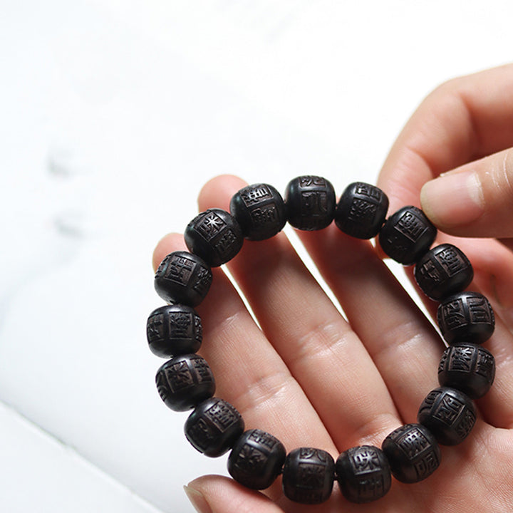 Buddha Stones Tybet Ebony Drewno Om Mani Padme Hum Grawerowana Bransoletka Równowagi