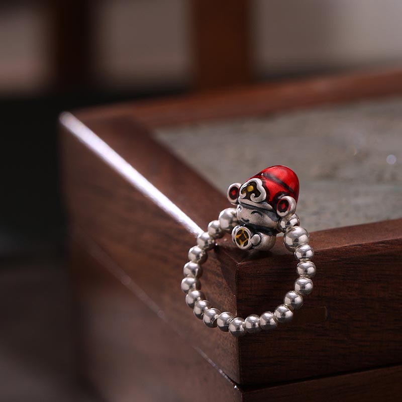 Buddha Stones 925 Srebro Sterling Bóg Bogactwa Miedziana Moneta Projekt Ochronny Pierścień