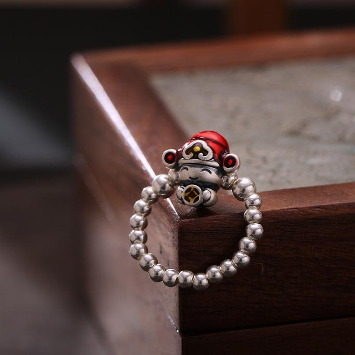 Buddha Stones 925 Srebro Sterling Bóg Bogactwa Miedziana Moneta Projekt Ochronny Pierścień