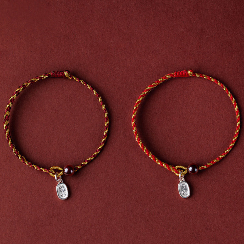Bransoletka warkoczowa z Buddha Stones wykonana ręcznie z czerwonego złota, sznurka, lotosu, pokoju i radości