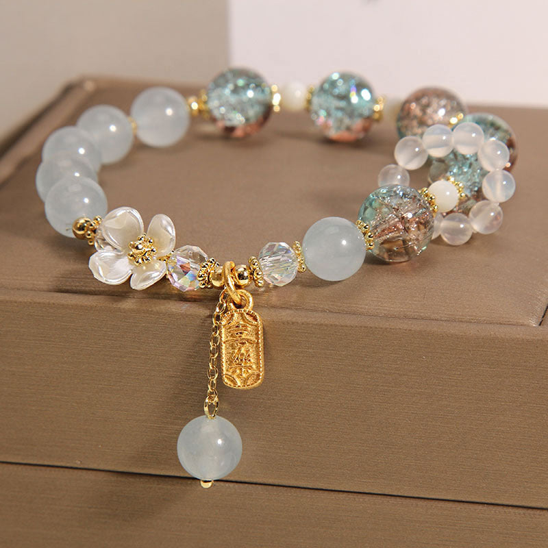 Buddha Stones Naturalny Niebieski Kryształ Ametyst Chalcedon Kwiat Bransoletka Lecznicza