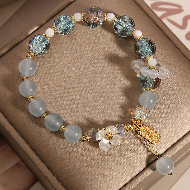 Buddha Stones Naturalny Niebieski Kryształ Ametyst Chalcedon Kwiat Bransoletka Lecznicza