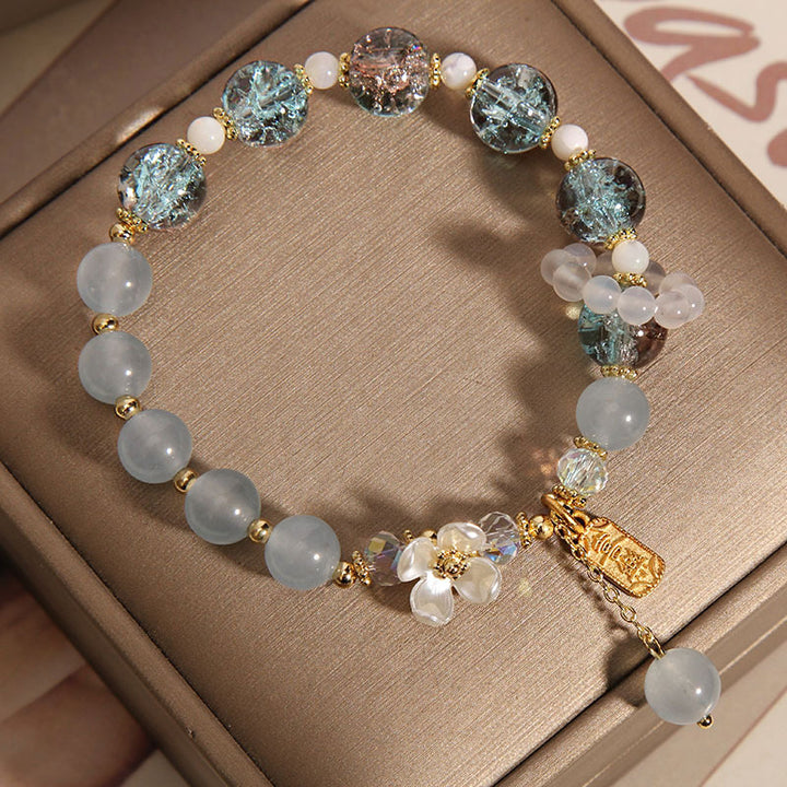 Buddha Stones Naturalny Niebieski Kryształ Ametyst Chalcedon Kwiat Bransoletka Lecznicza