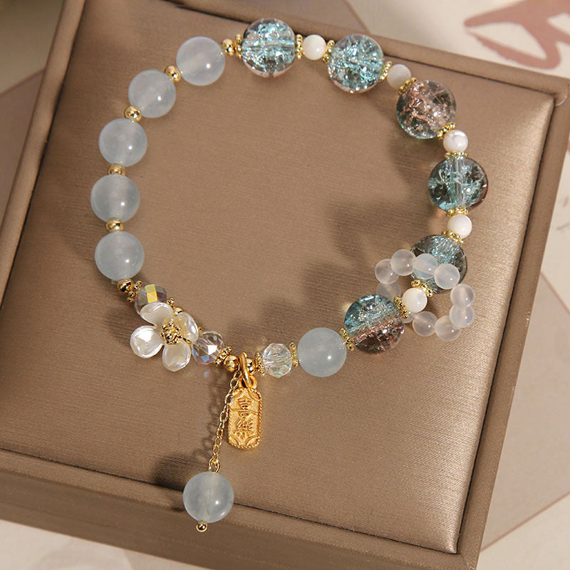 Buddha Stones Naturalny Niebieski Kryształ Ametyst Chalcedon Kwiat Bransoletka Lecznicza
