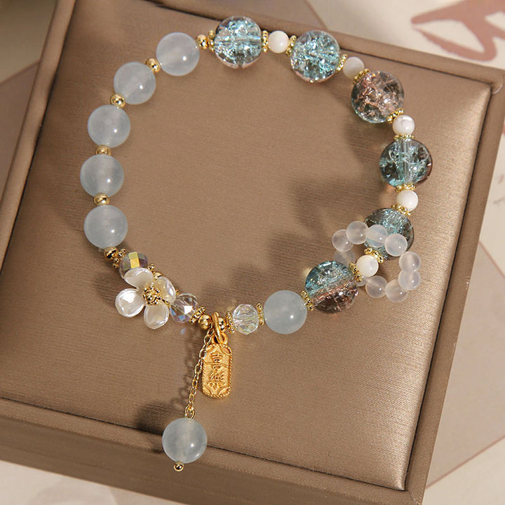 Buddha Stones Naturalny Niebieski Kryształ Ametyst Chalcedon Kwiat Bransoletka Lecznicza
