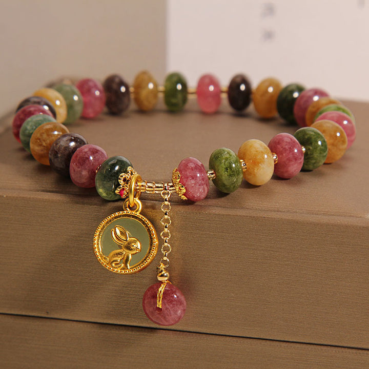 Buddha Stones Naturalny Kolorowy Turmalin Uroczy Króliczek Urok Pozytywna Bransoletka