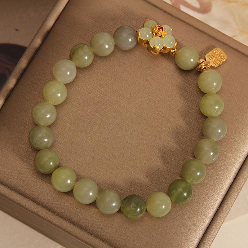 Bransoletka z Buddha Stones, zielonego jadeitu, kwiatu Fu, uroku szczęścia - image 5