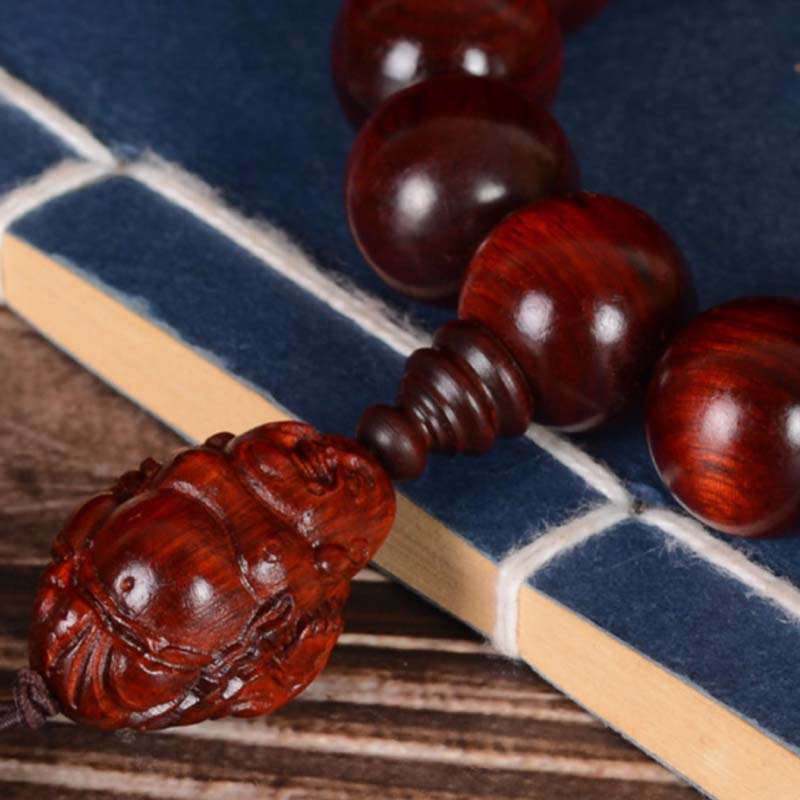 Buddha Stones Małe Liście Czerwone Drzewo Sandałowe Śmiejący Się Budda Bóg Bogactwa Bransoletka Ochronna