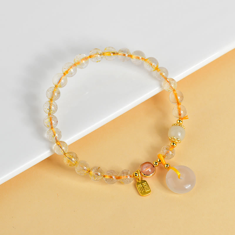 Buddha Stones Naturalny Złoty Kwarc Rutilowany Fu Charakter Pokoju Klamra Charm Bransoletka Bogactwo