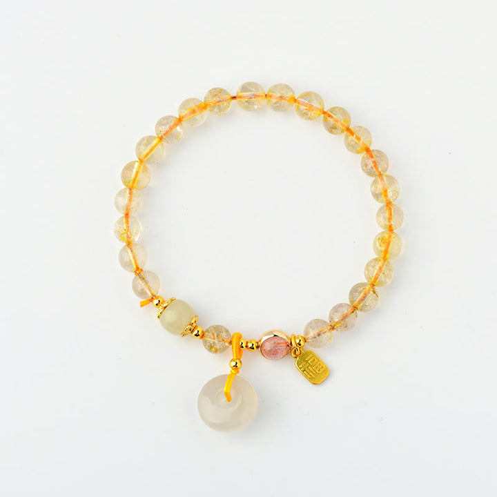 Buddha Stones Naturalny Złoty Kwarc Rutilowany Fu Charakter Pokoju Klamra Charm Bransoletka Bogactwo