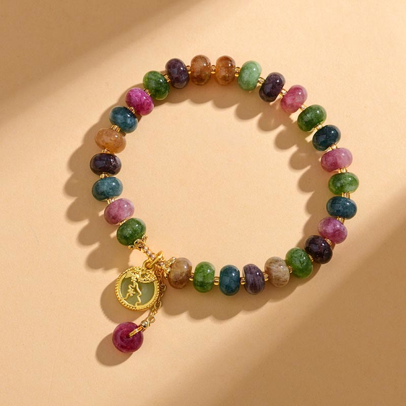 Buddha Stones Kolorowe Turmaliny Uroczy Kwiat Królik Charm Bransoletka Miłość