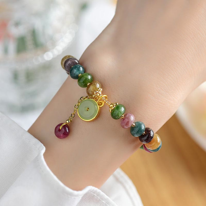 Buddha Stones Kolorowe Turmaliny Uroczy Kwiat Królik Charm Bransoletka Miłość