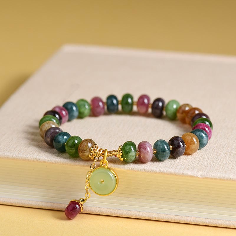 Buddha Stones Kolorowe Turmaliny Uroczy Kwiat Królik Charm Bransoletka Miłość