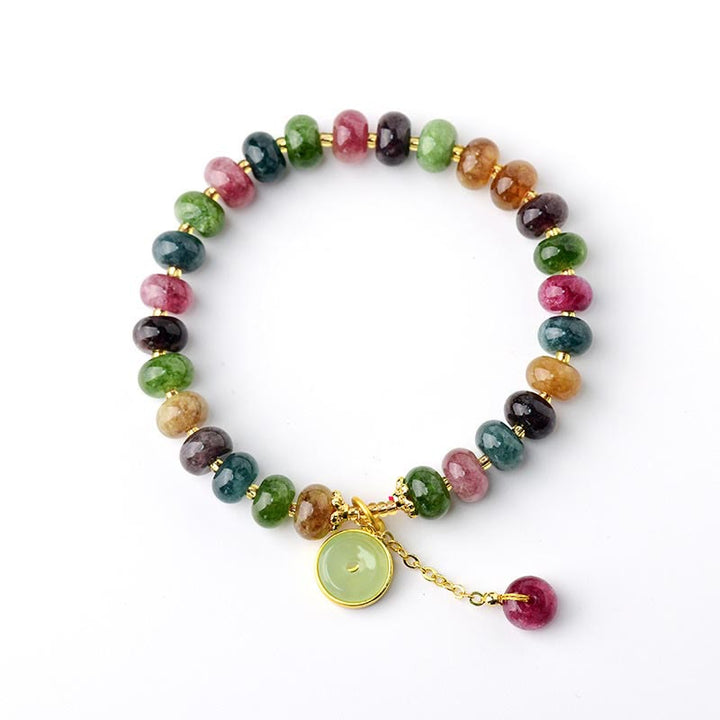 Buddha Stones Kolorowe Turmaliny Uroczy Kwiat Królik Charm Bransoletka Miłość