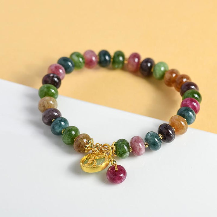 Buddha Stones Kolorowe Turmaliny Uroczy Kwiat Królik Charm Bransoletka Miłość