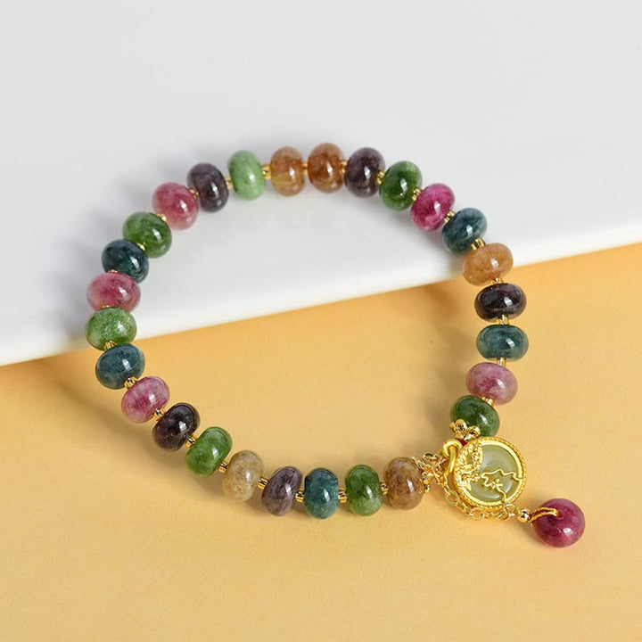 Buddha Stones Kolorowe Turmaliny Uroczy Kwiat Królik Charm Bransoletka Miłość