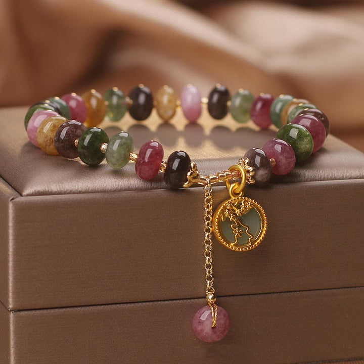 Buddha Stones Kolorowe Turmaliny Uroczy Kwiat Królik Charm Bransoletka Miłość
