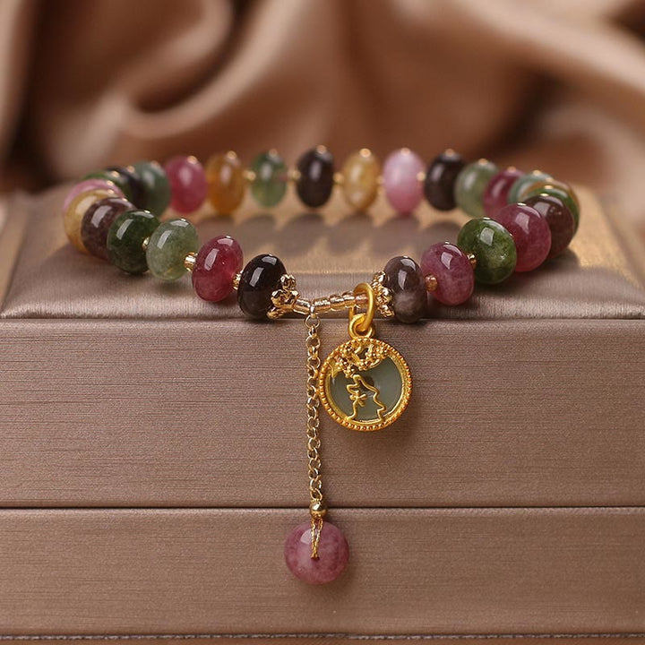 Buddha Stones Kolorowe Turmaliny Uroczy Kwiat Królik Charm Bransoletka Miłość