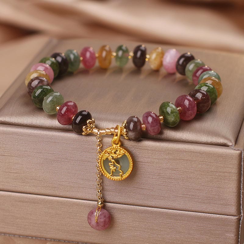 Buddha Stones Kolorowe Turmaliny Uroczy Kwiat Królik Charm Bransoletka Miłość