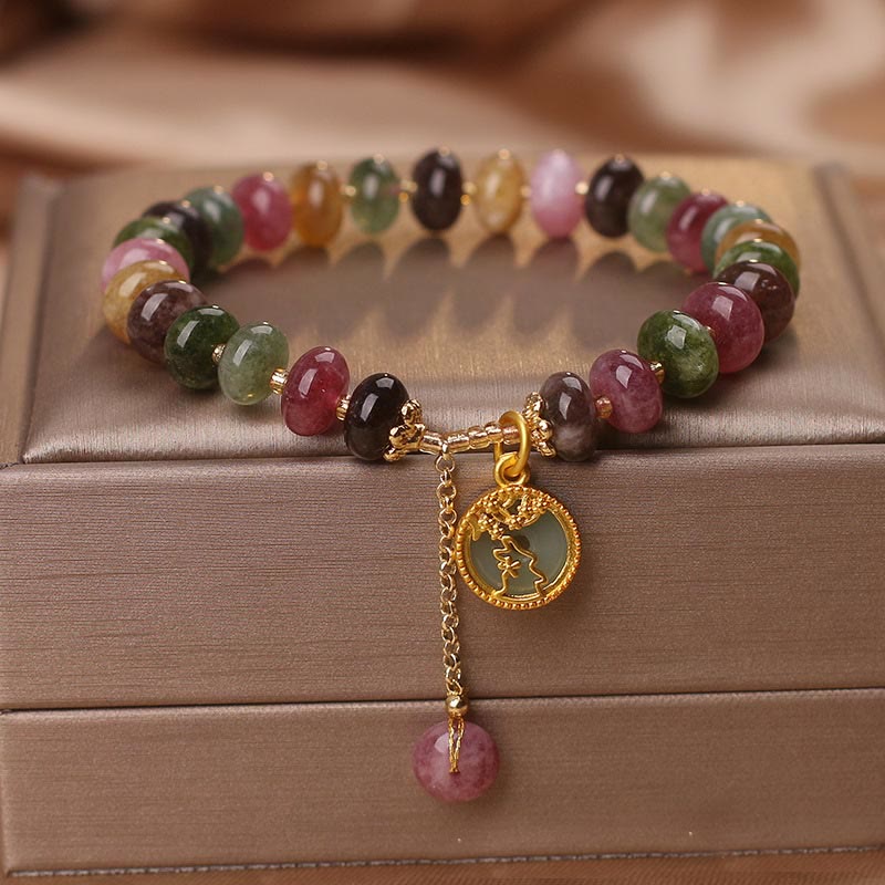 Buddha Stones Kolorowe Turmaliny Uroczy Kwiat Królik Charm Bransoletka Miłość